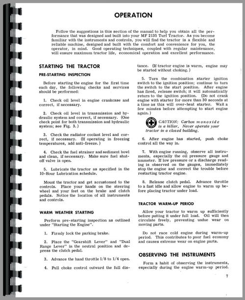 Operators Manual for Massey Ferguson 2135 Industrial Tractor Sample Page From Manual