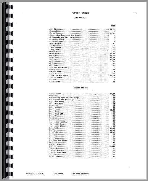 Parts Manual for Massey Ferguson 2135 Industrial Tractor Sample Page From Manual