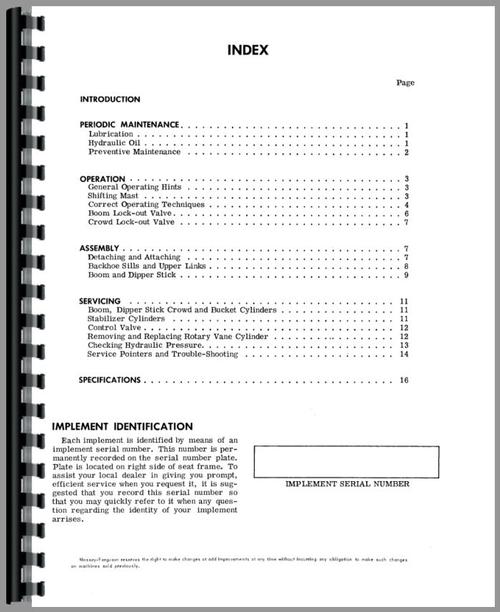 Operators Manual for Massey Ferguson 220 Backhoe Attachment Sample Page From Manual