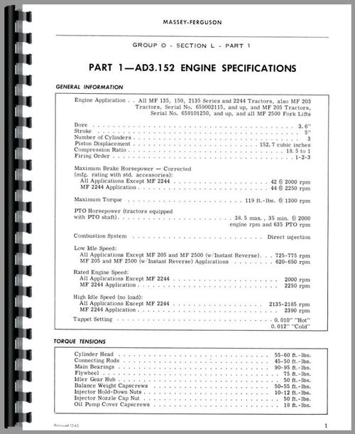Service Manual for Massey Ferguson 2244 Crawler Sample Page From Manual