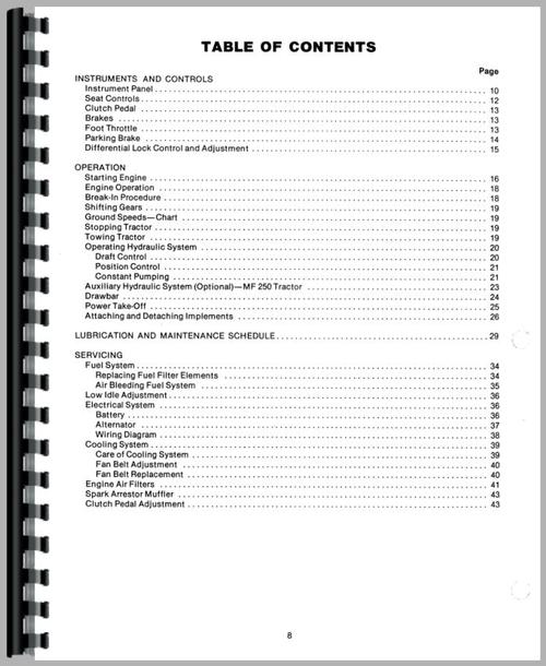 Operators Manual for Massey Ferguson 240 Tractor Sample Page From Manual
