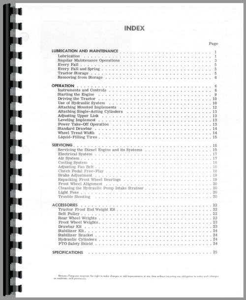 Operators Manual for Massey Ferguson 25 Tractor Sample Page From Manual