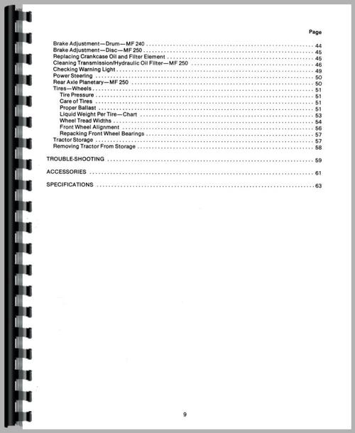 Operators Manual for Massey Ferguson 250 Tractor Sample Page From Manual