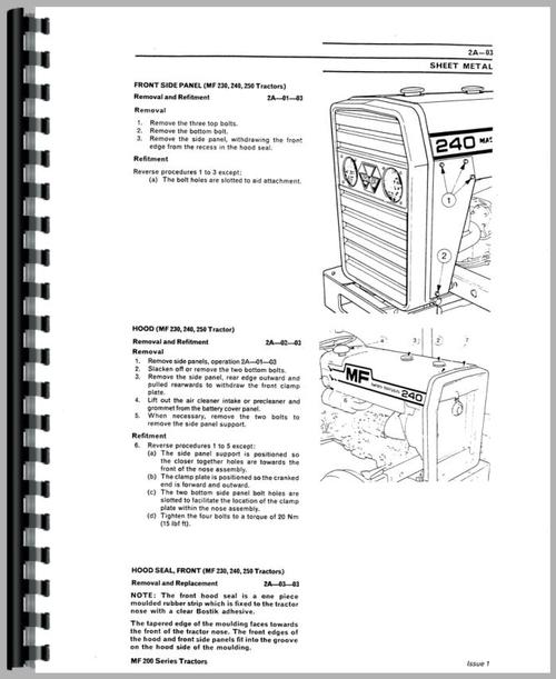 Service Manual for Massey Ferguson 250 Tractor Sample Page From Manual