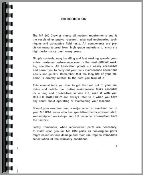 Operators Manual for Massey Ferguson 300 Crawler Sample Page From Manual