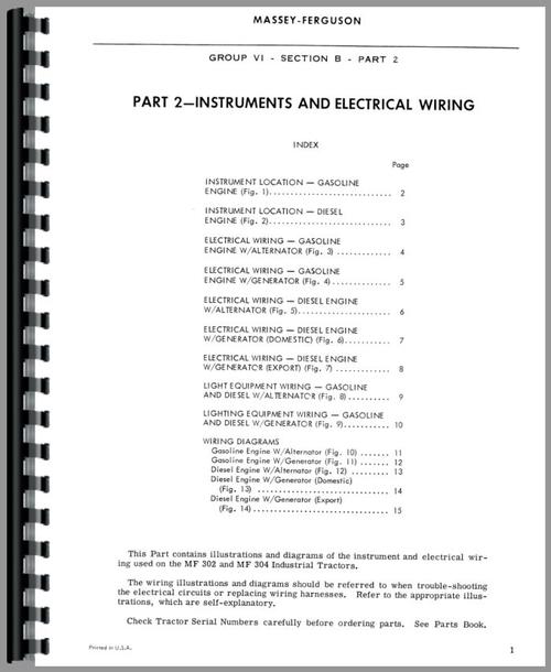 Service Manual for Massey Ferguson 302 Industrial Tractor Sample Page From Manual