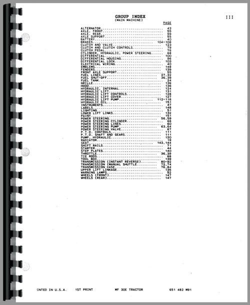 Parts Manual for Massey Ferguson 30E Industrial Tractor Sample Page From Manual