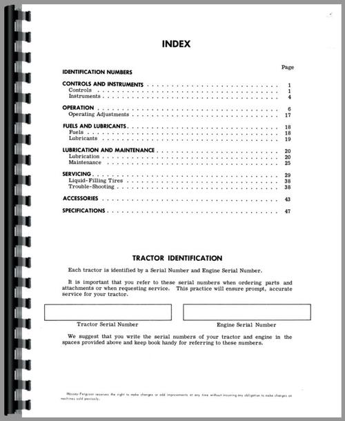 Operators Manual for Massey Ferguson 3165 Industrial Tractor Sample Page From Manual