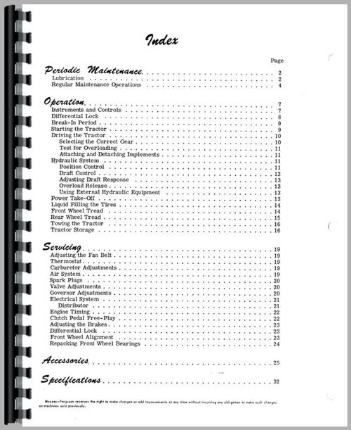 Operators Manual for Massey Ferguson 35 Tractor Sample Page From Manual
