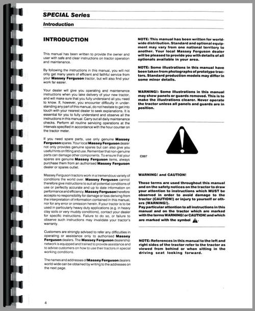 Operators Manual for Massey Ferguson 364GE Tractor Sample Page From Manual