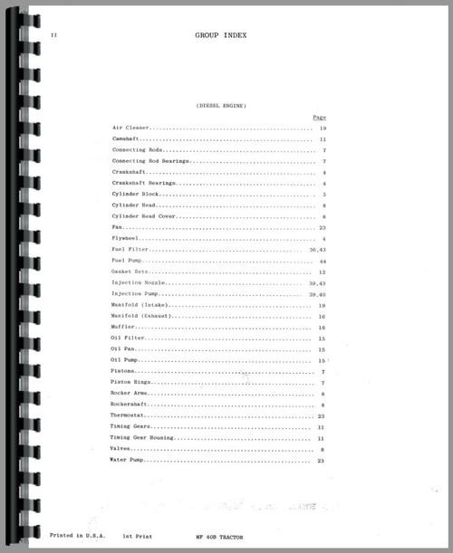 Parts Manual for Massey Ferguson 40B Industrial Tractor Sample Page From Manual
