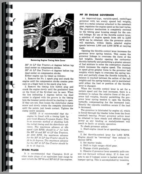 Operators Manual for Massey Ferguson 50 Tractor Sample Page From Manual