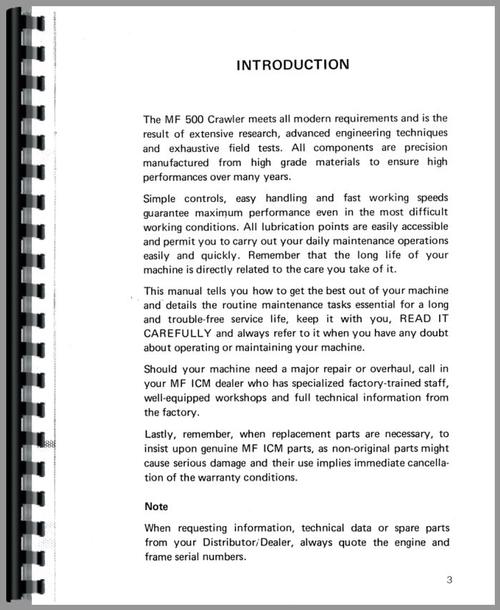 Operators Manual for Massey Ferguson 500B Crawler Sample Page From Manual