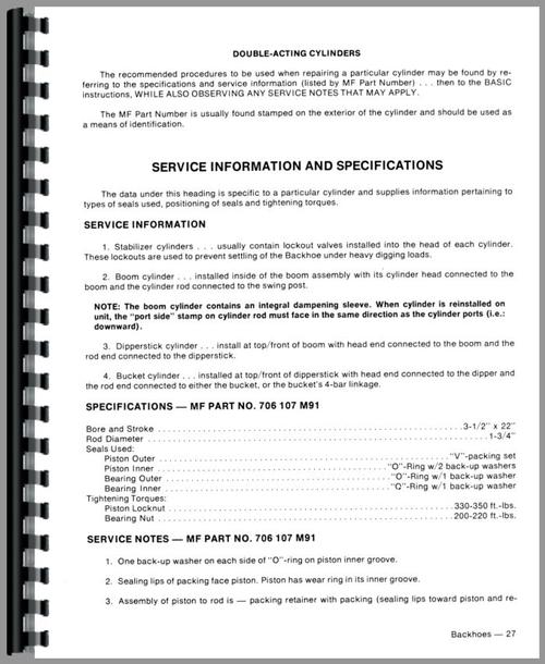 Service Manual for Massey Ferguson 52 Backhoe Attachment Sample Page From Manual