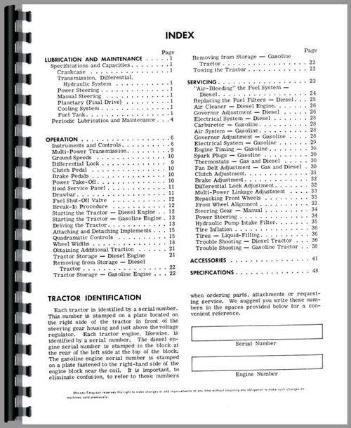 Operators Manual for Massey Ferguson 65 Tractor Sample Page From Manual