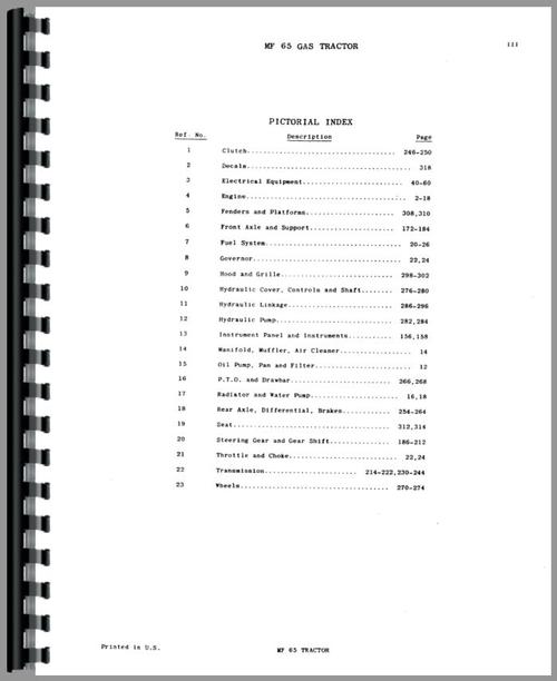 Parts Manual for Massey Ferguson 65 Tractor Sample Page From Manual
