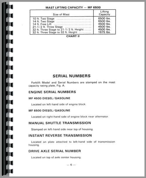 Operators Manual for Massey Ferguson 6500 Forklift Sample Page From Manual