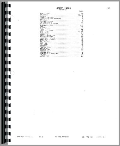 Parts Manual for Massey Ferguson 690 Tractor Sample Page From Manual