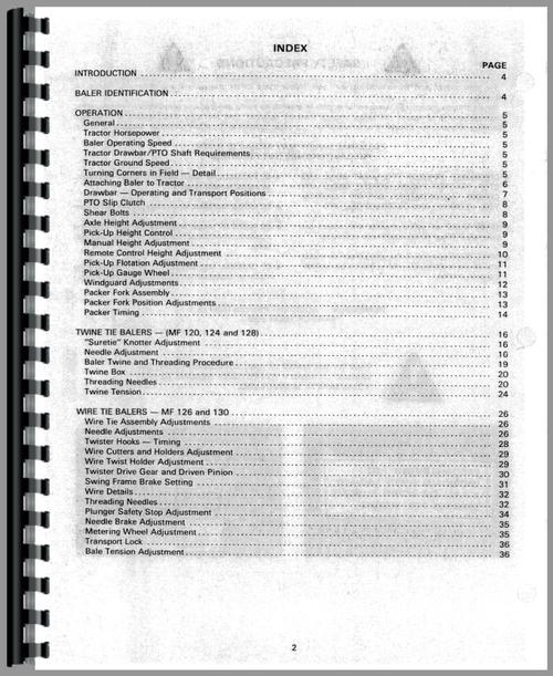 Operators Manual for Massey Ferguson 120 Baler Sample Page From Manual