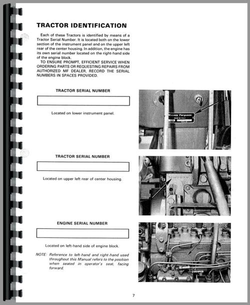 Operators Manual for Massey Ferguson 184 Tractor Sample Page From Manual