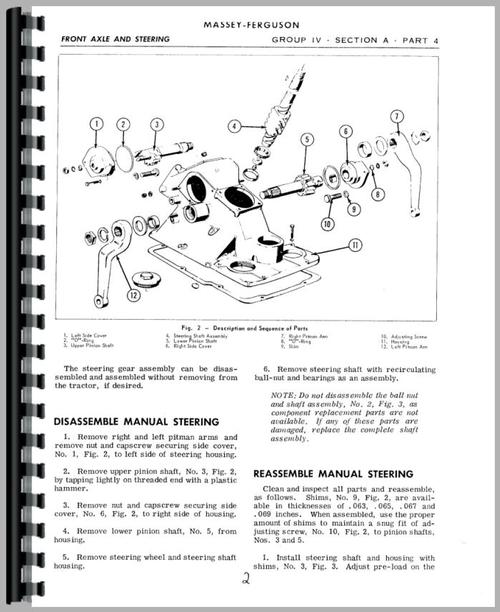 Service Manual for Massey Ferguson 202 Tractor Sample Page From Manual