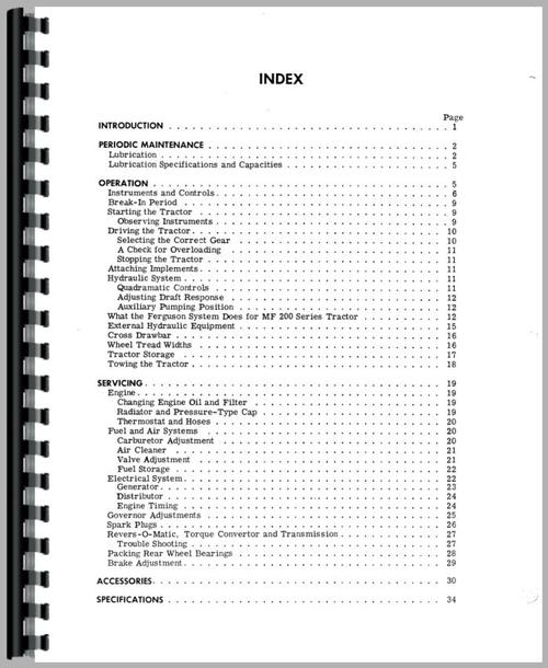 Operators Manual for Massey Ferguson 204 Tractor Sample Page From Manual