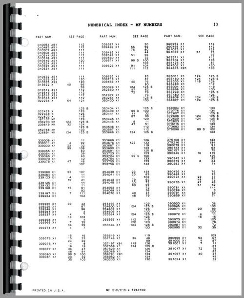 Parts Manual for Massey Ferguson 210 Tractor Sample Page From Manual