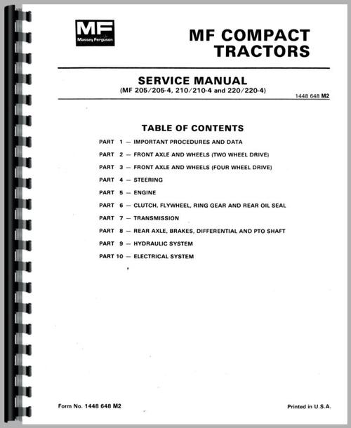 Service Manual for Massey Ferguson 220 Tractor Sample Page From Manual