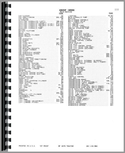 Parts Manual for Massey Ferguson 2675 Tractor Sample Page From Manual