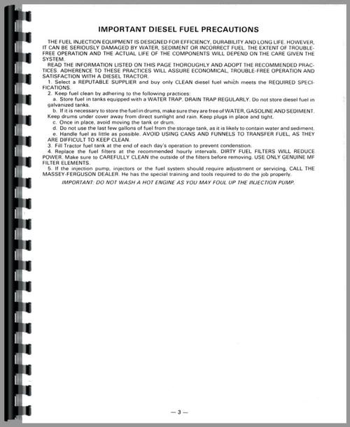 Operators Manual for Massey Ferguson 2805 Tractor Sample Page From Manual
