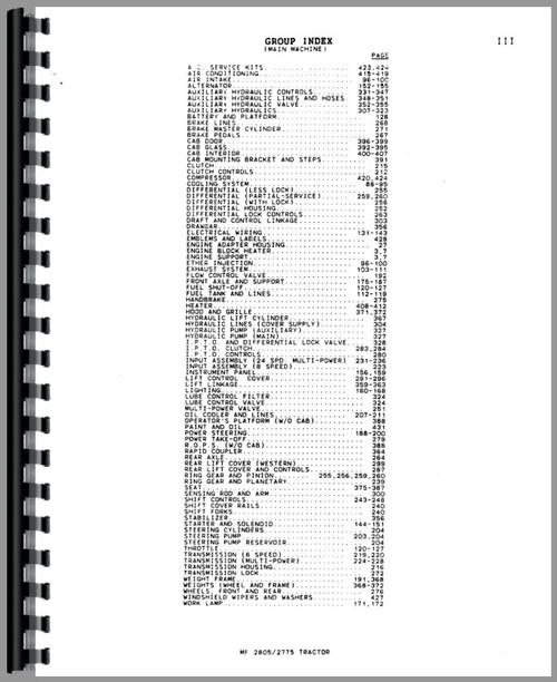 Parts Manual for Massey Ferguson 2805 Tractor Sample Page From Manual