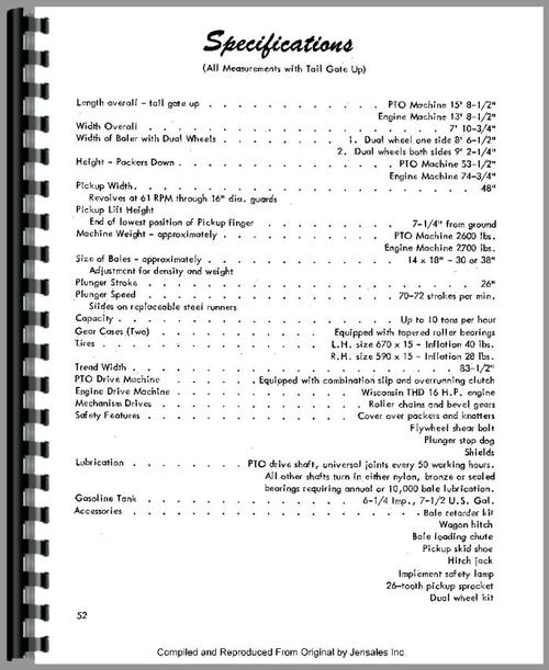 Operators Manual for Massey Ferguson 3 Baler Sample Page From Manual