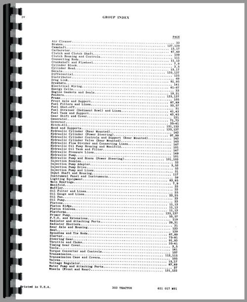 Parts Manual for Massey Ferguson 303 Tractor Sample Page From Manual