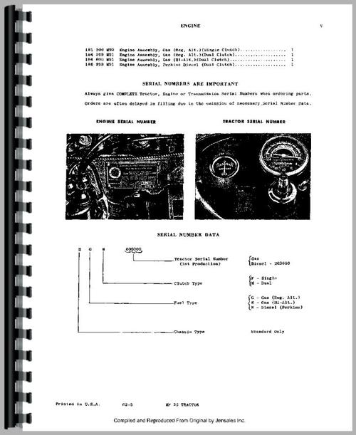 Parts Manual for Massey Ferguson 35X Tractor Sample Page From Manual