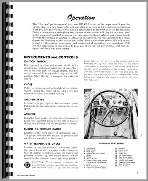 Operators Manual for Massey Ferguson 406 Tractor Sample Page From Manual