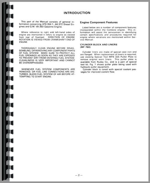 Service Manual for Massey Ferguson 750 Combine Sample Page From Manual