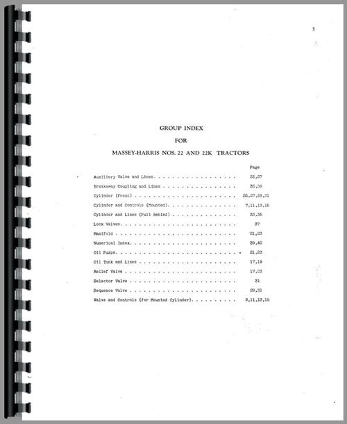 Parts Manual for Massey Harris 22 Hydraulic Equipment Sample Page From Manual