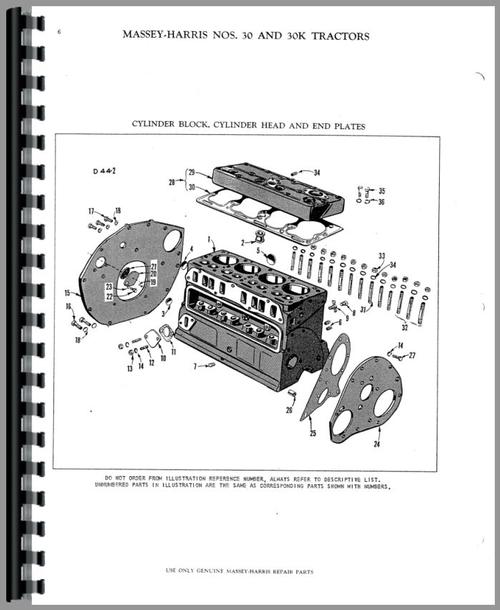 Parts Manual for Massey Harris 30K Tractor Sample Page From Manual