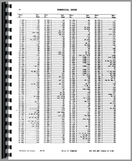 Parts Manual for Massey Harris 35 Combine Sample Page From Manual