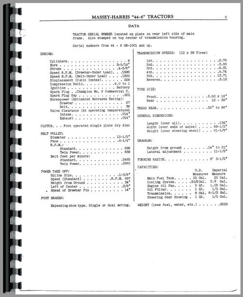 Service Manual for Massey Harris 44 Tractor Sample Page From Manual