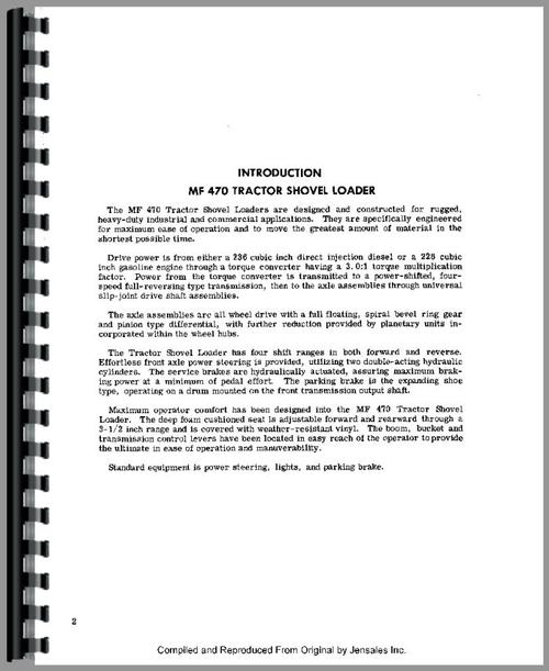 Operators Manual for Massey Ferguson 470 Shovel Loader Sample Page From Manual
