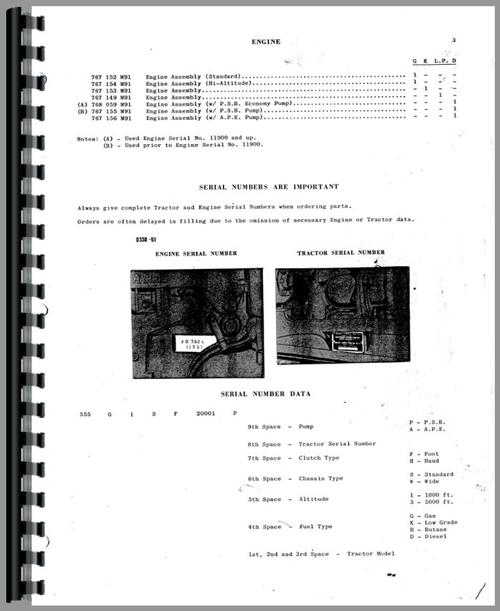 Parts Manual for Massey Harris 555 Tractor Sample Page From Manual