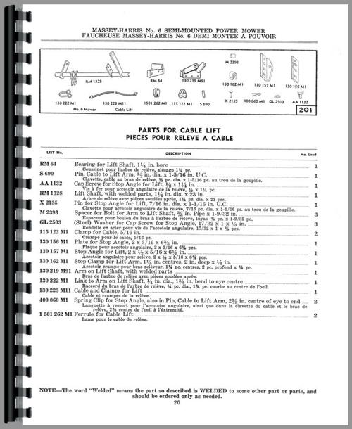 Parts Manual for Massey Harris 6 Sickle Bar Mower Sample Page From Manual
