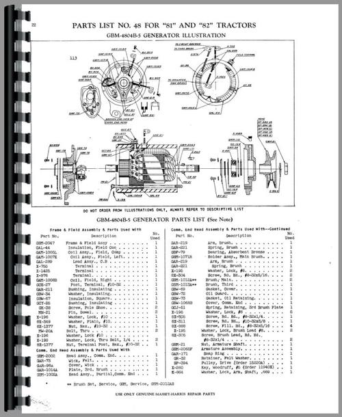 Parts Manual for Massey Harris 81 Tractor Sample Page From Manual