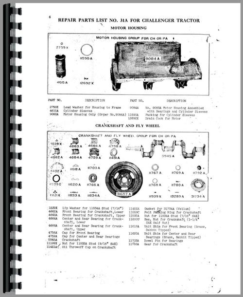 Parts Manual for Massey Harris Challenger Tractor Sample Page From Manual