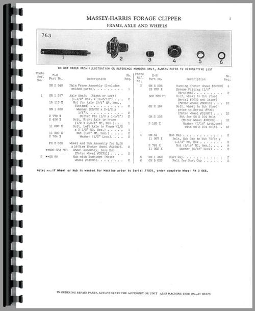 Parts Manual for Massey Harris All Forage Clipper Sample Page From Manual