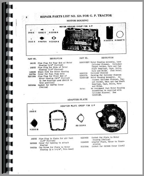 Parts Manual for Massey Harris GP Tractor Sample Page From Manual