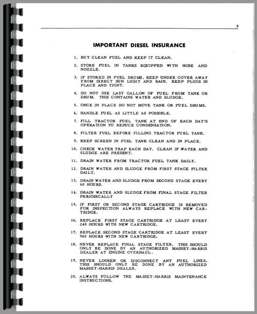 Operators Manual for Massey Harris 444 Tractor Sample Page From Manual