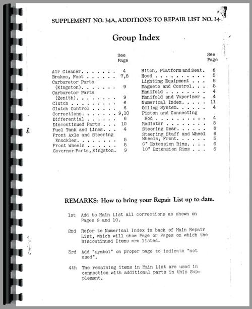 Parts Manual for Massey Harris Pacemaker Tractor Sample Page From Manual