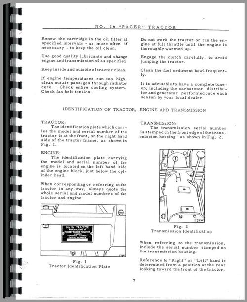 Operators Manual for Massey Harris Pacer Tractor Sample Page From Manual